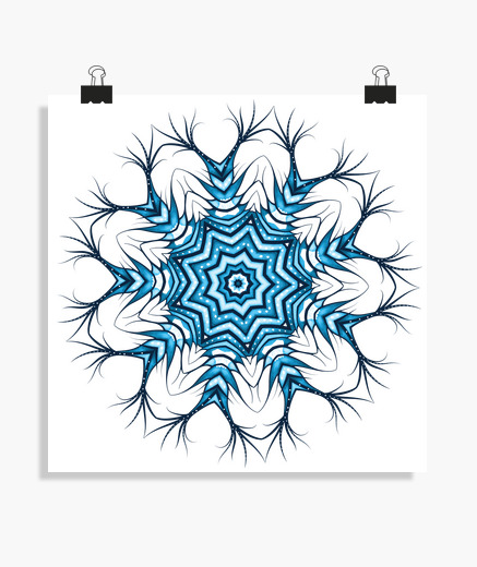 Poster Art Mandala De Flocon De Neige En Bleu