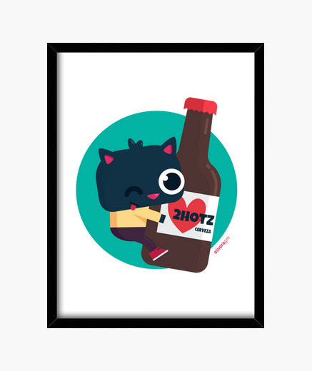 Cadre Avec Cadre Noir Chat Avec Biere Tostadora