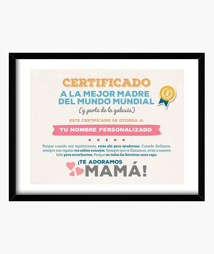Quadro Certificato Per La Migliore Mamma Nel Mondo Nome Personalizzato Leggere Descrizione Tostadora It