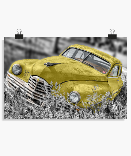 Poster Coche Antiguo Amarillo Latostadora