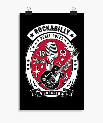 Poster Rock 1958 Rockabilly Chitarra Vintage Vintage Microfono Rockers Ingrassatore Anni 50 Tostadora It