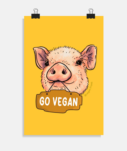 Poster adorable pig - go vegan