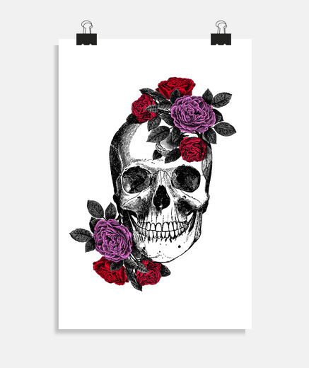 Poster affiche de crâne et de fleurs
