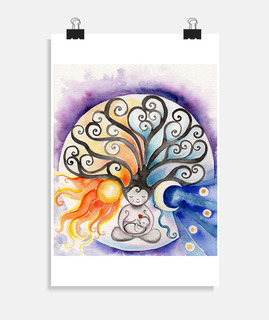 affiche art print arbre mère soleil et lune