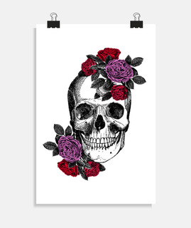affiche de crâne et de fleurs
