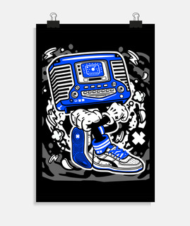 affiche radio bleu vintage
