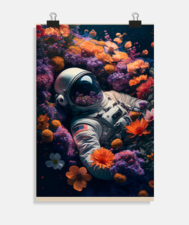Astronauta en un campo de flores