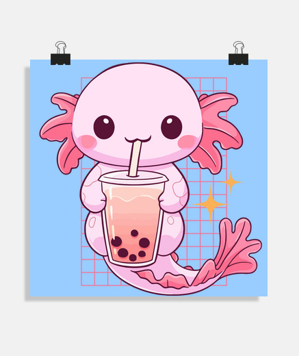 Poster axolotl drinking bubble tea through a straw poster poster decoration bedroom living room