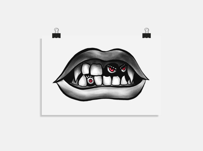 dessin de dents de vampire noir et blanc