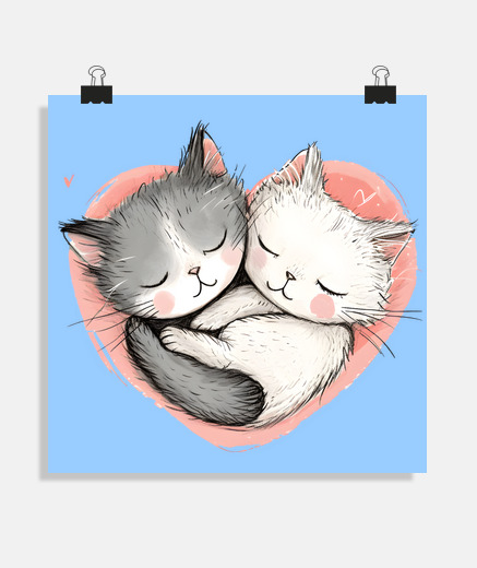 Poster chatons dans un coeur mignons chats poster chambre colocation adolescente mère à chat à personnalise