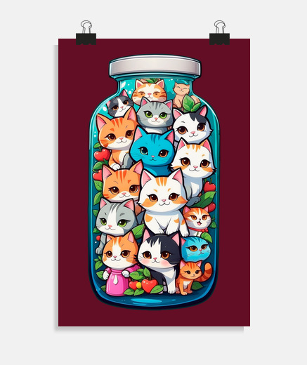 Poster chats dans un bocal tendance mode affiche classe chambre enfant poster 