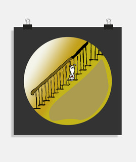 chien sur un escalier léger