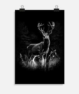 ciervo en el bosque, magnífico dibujo raro, cartel excepcional para la decoración