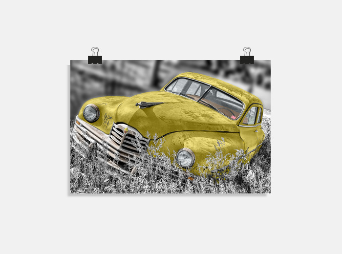 Poster Coche Antiguo Amarillo Latostadora