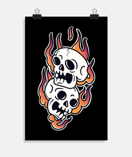 cráneo en fuego arte del tatuaje tradic