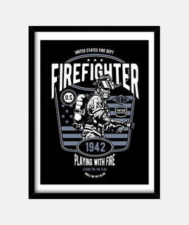 Cuadro Bomberos Retro Bombero Firefighter American Flag