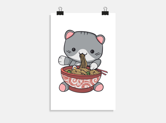 Cute kawaii cat eating ramen noodles poster | tostadora Cute kawaii cat eating ramen noodles poster | tostadora