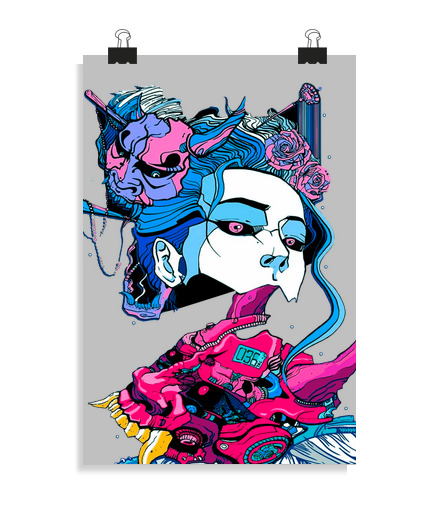 Póster Vertical 2:3 - (20 X 30 Cm) Geisha Japonesa Samurai Cyberpunk laTostadora
