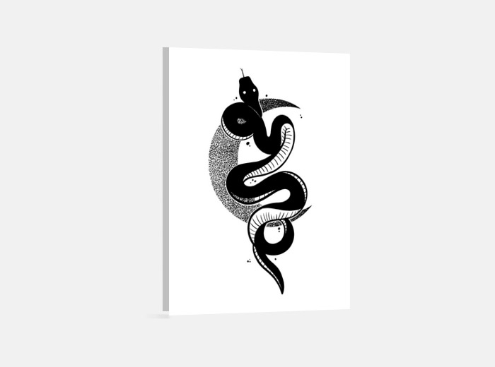 Dotwork snake and moon tattoo design canvas | tostadora Dotwork snake and moon tattoo design canvas | tostadora