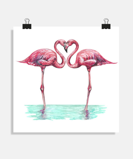 Poster flamants roses en amoureux