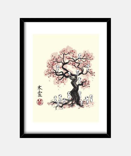 Framed forest spirits sumi-e