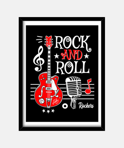 Framed frame rock guitar rock and roll microphone vintage rockabilly music rocker