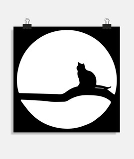 Gato sobre Luna blanca