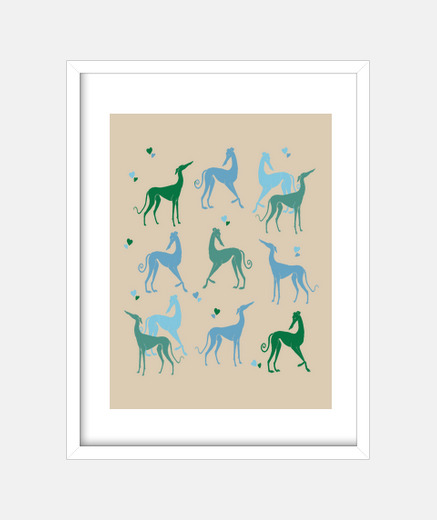 Framed green and blue greyhounds frame