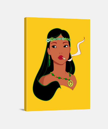 Lienzo Hippiehontas Pocahontas Fumando