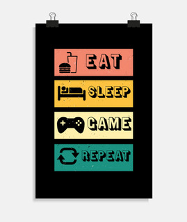 jeu vintage rétro gamer manger dormir