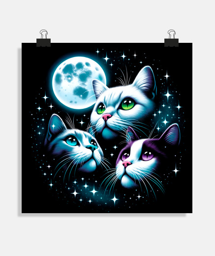 Poster kittens in the light of the full moon c
