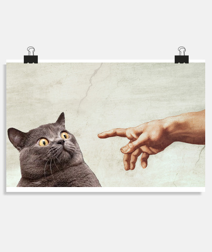 Póster la creación de adán - amante del arte de regalos de gatos divertidos