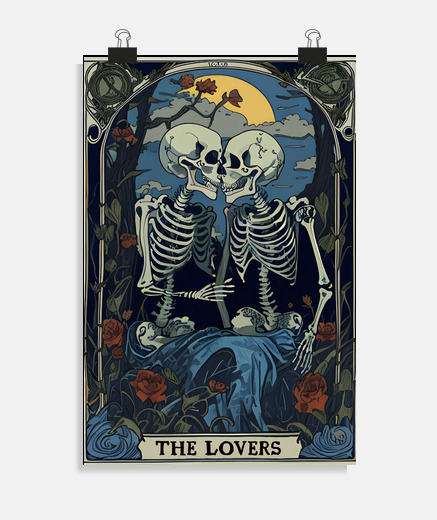 Poster les amoureux - cartes de tarot, baiser squelette, cadeau
