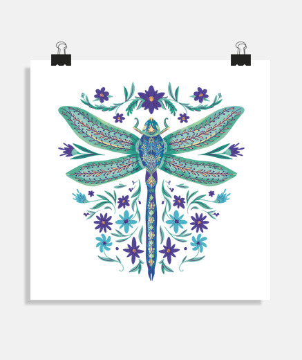 Poster libellule, mode boho , hippies,décoration tendance . 