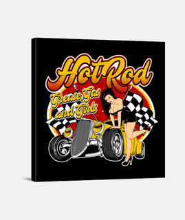 Lienzo Hot Rod Rockabilly Vintage Classic American Car Pin Up Girl