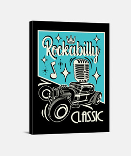 Lienzo Rockabilly Hot Rod Classic Rock and Roll Vintage Rockers Coches Clásicos Micrófono