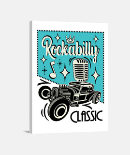 Lienzo Rockabilly Hot Rod Classic Rock and Roll Vintage Rockers Coches Clásicos Micrófono