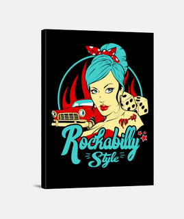 Lienzo Rockabilly Style Sexy Pin Up Girl Retro Coches Clásicos Rock and Roll Rockers USA
