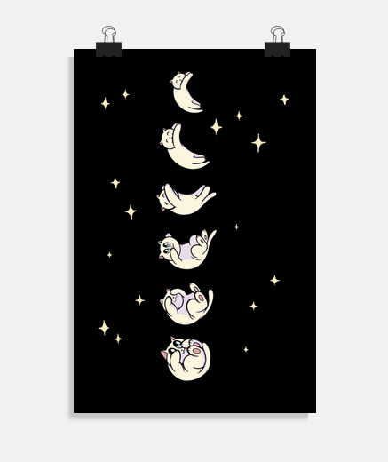 Poster lunar phase cats, cat in the moon, moon phase cat poster,