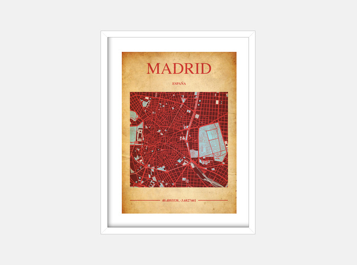 Quadro mappa madrid - immagine con cornice bianca verticale 3: 4 (15 x 20  cm) | tostadora.it