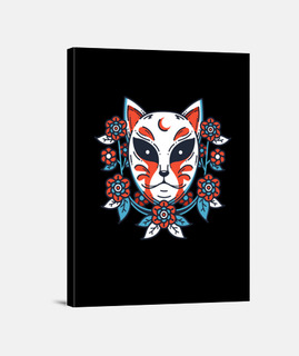 máscara de gato neko japonés con flores