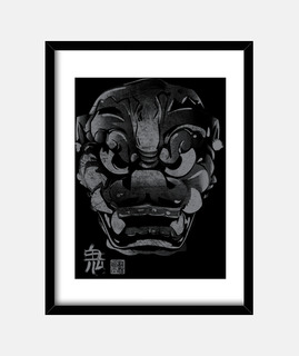 masque japonaise gris démon kanji