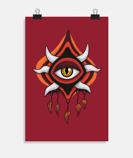 Poster mauvais œil démon bizarre en rouge
