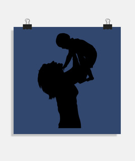 Mère avec son enfant en silhouette, bonheur familial , cadre, affiche ,décoration chambre bébé , enf
