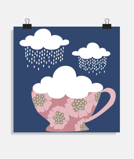 Poster mug rose avec des nuages