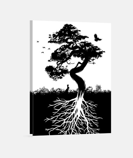 Wall nature tree with roots
