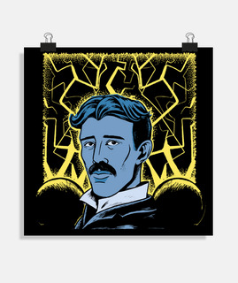 nicolas tesla le genie de la science , affiche du précurseur de l intelligence artificielle , IA