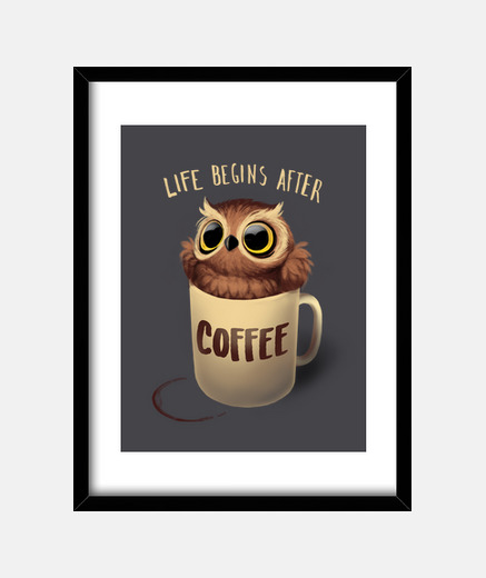 Cadre oiseau de nuit - chouette mignonne - coffee