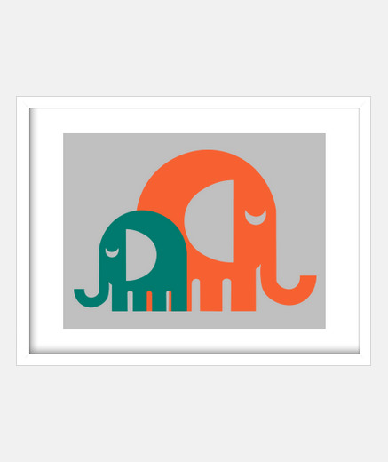 Framed orange green elephant