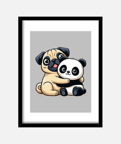Cuadro oso panda y perro pug abrazándose laTostadora
